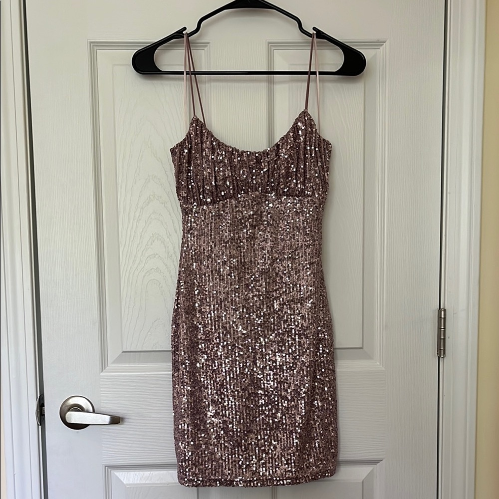 Windsor Gold Sequin Mini Bodycon Dress Spaghetti Strap